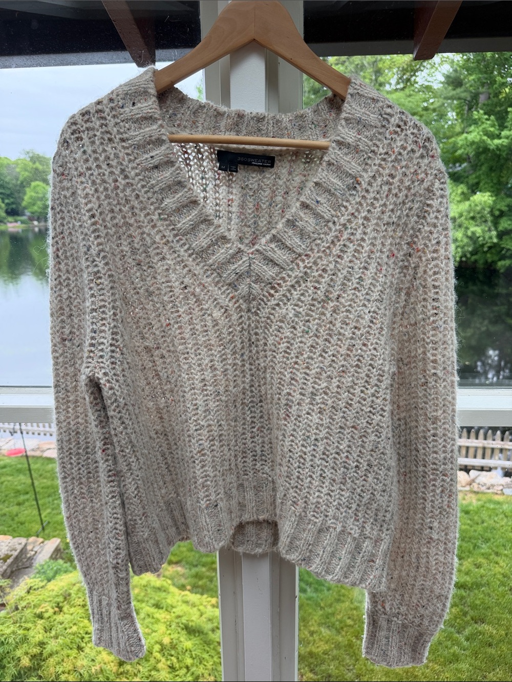360 Sweater Cream Speckle V-Neck Knit Sweater